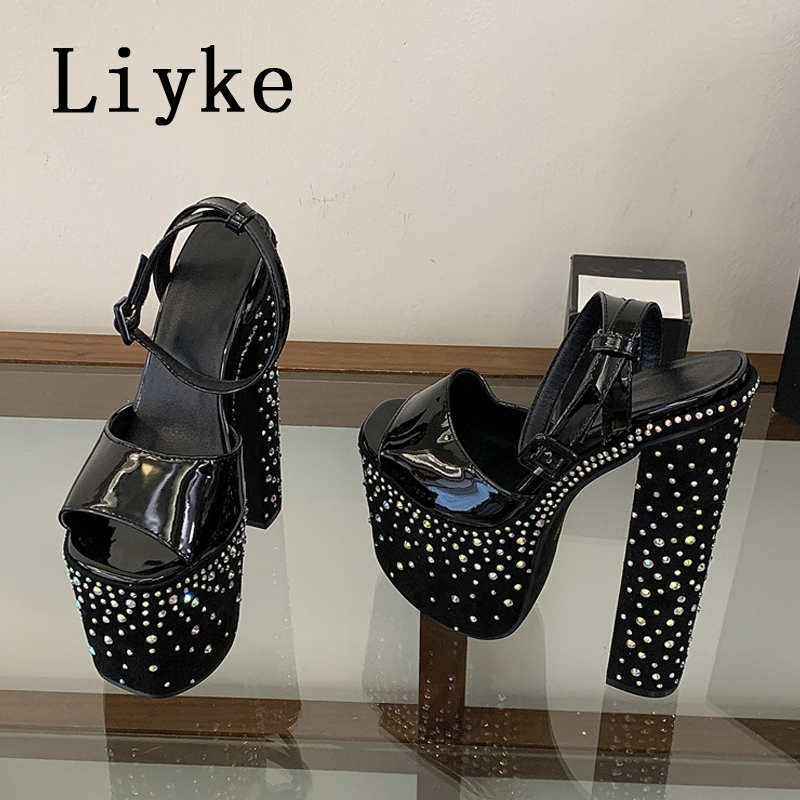 Street Fashion Shoes - Liyke Moda Kristal Taklidi Kalın Yüksek