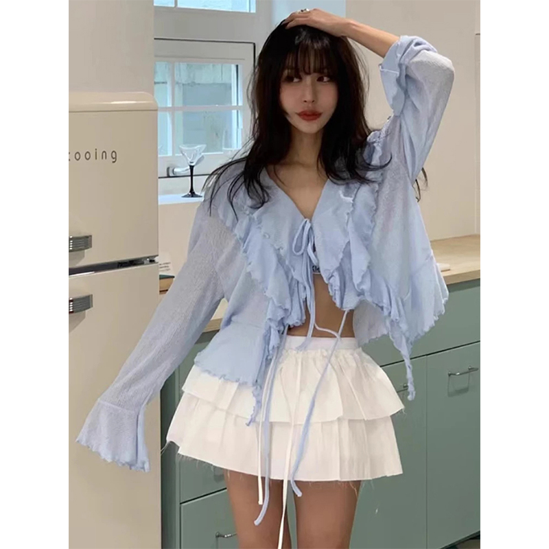 Street Fashion Korea - MEXZT Kırpılmış Beyaz Gömlek Kadın Moda