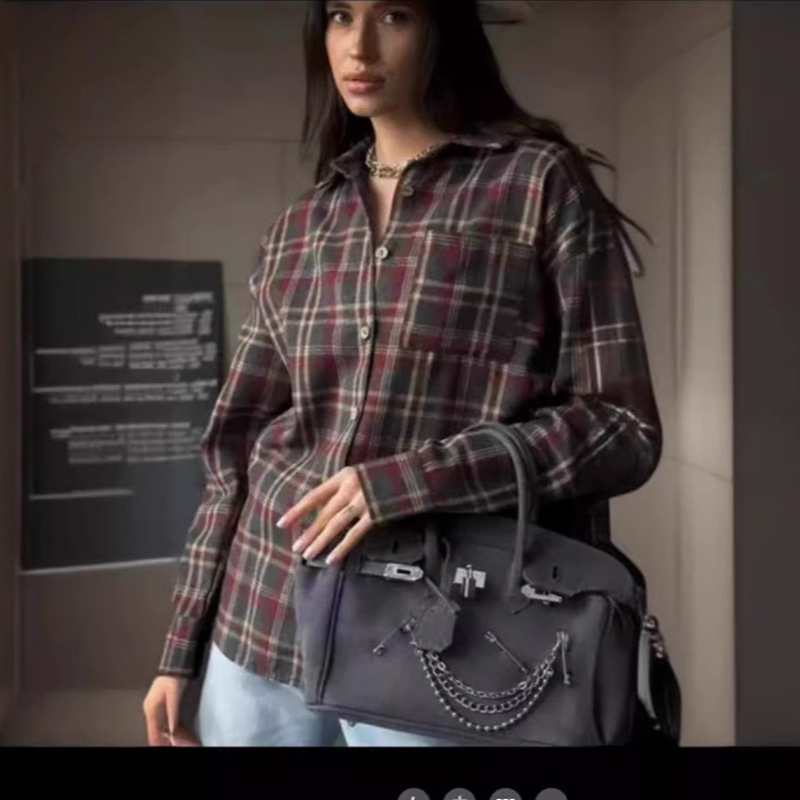 Street Fashion Baggy - 2025 Moda Baggy Ekose Kadın Bluz