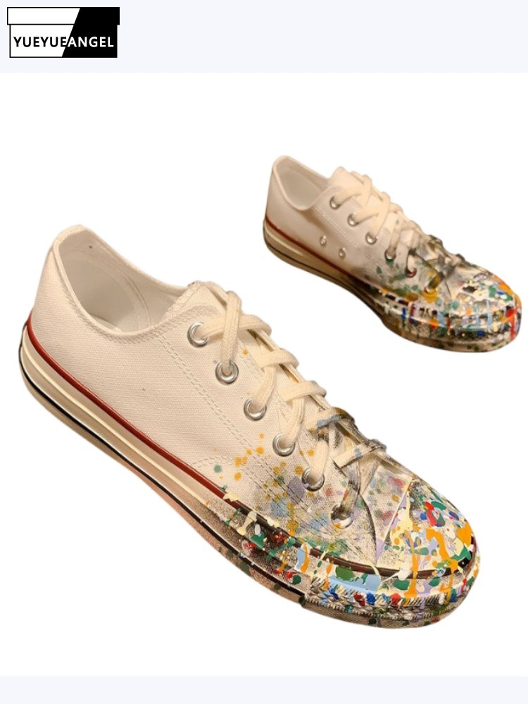 Street Fashion Shoes - Bayan Bahar Yeni Bağcıklı Boyalı Düşük