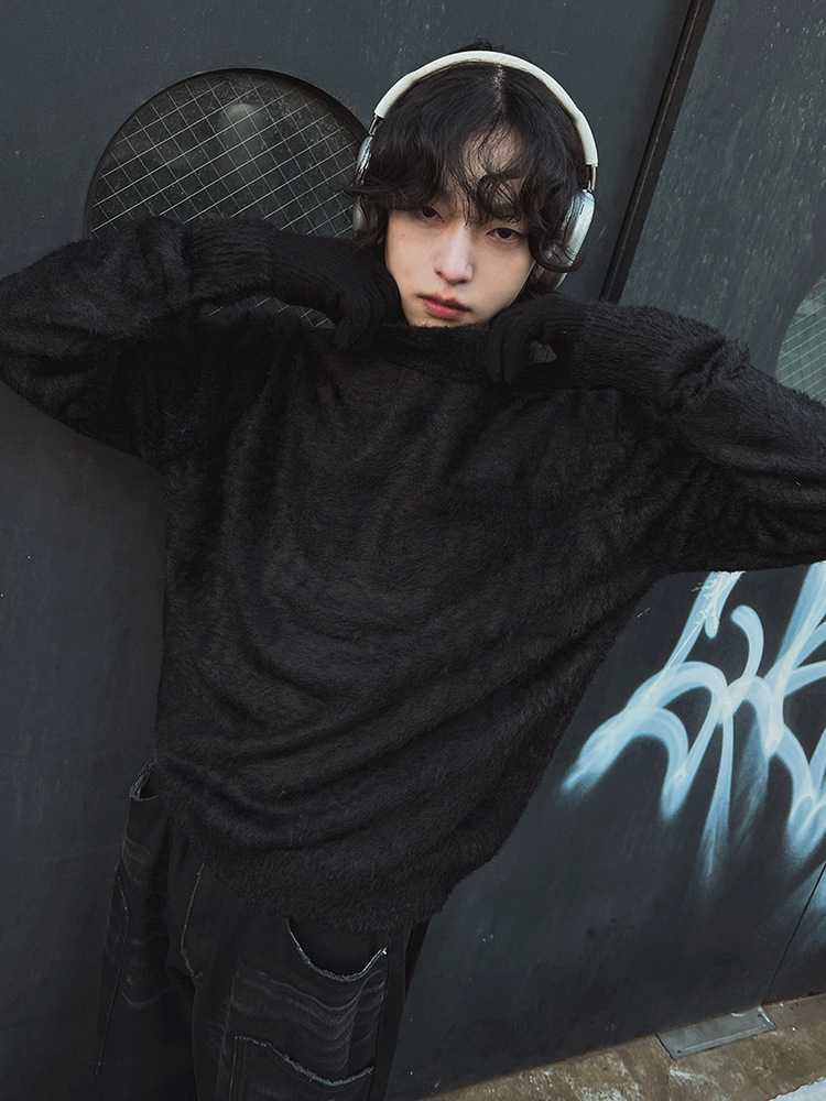 Street Fashion London - Kürk Yakalı Kazaklar Rock Erkek Lacivert