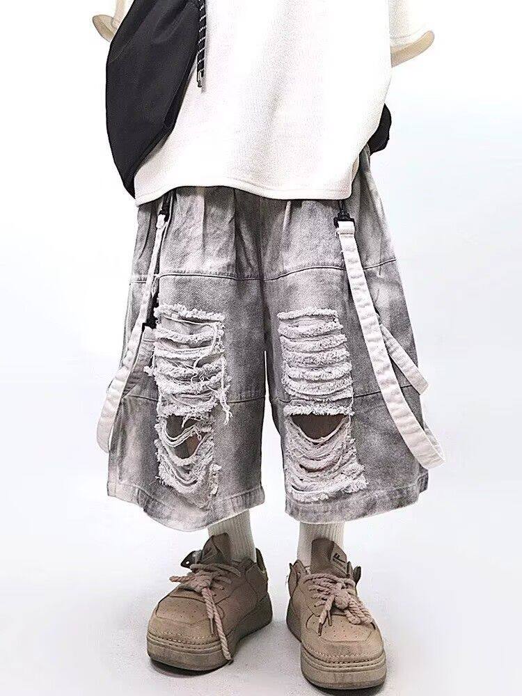 Street Fashion Hip Hop - Retro Hip-Hop erkek Yırtık Kot Yaz