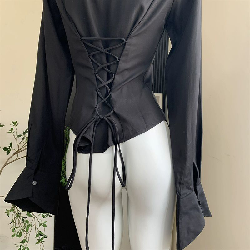 Gidyq Kadın Siyah Bandaj Gömle - Street Fashion Korea incelemesi ve fiyatı