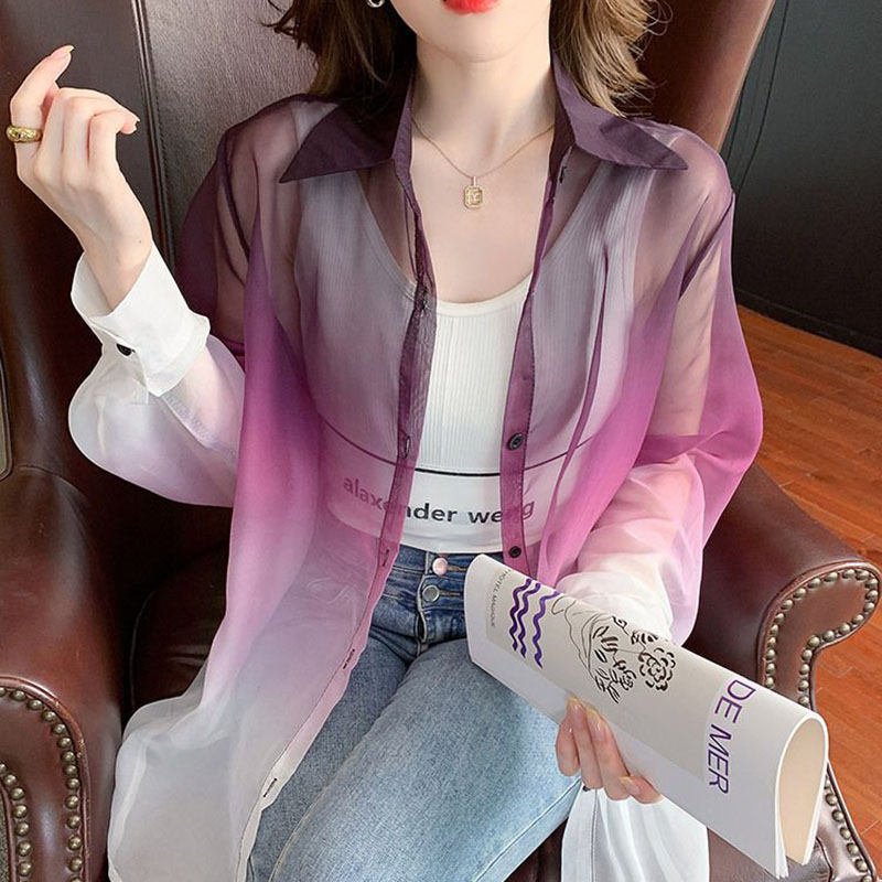 Moda degrade renk şifon gömlek - Street Fashion Korea incelemesi ve fiyatı