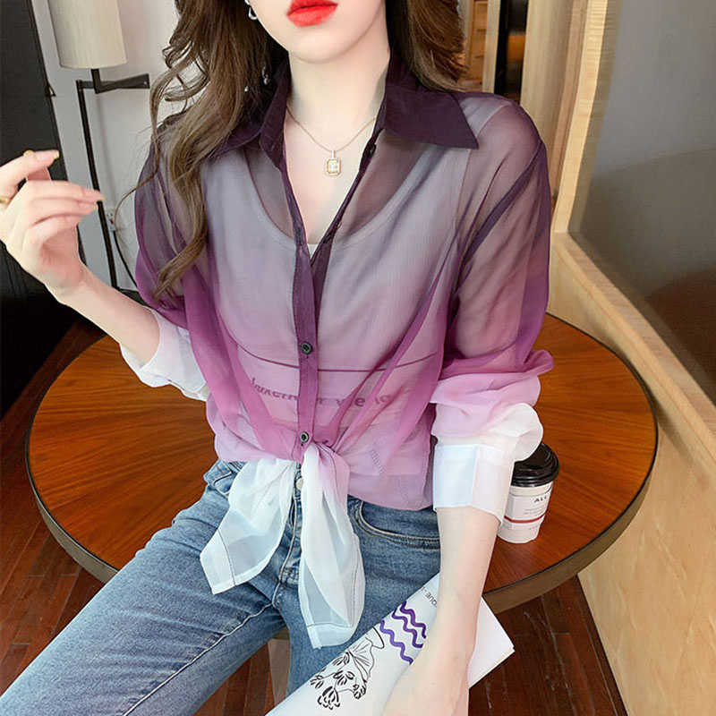 Moda degrade renk şifon gömlek - Street Fashion Korea incelemesi ve fiyatı