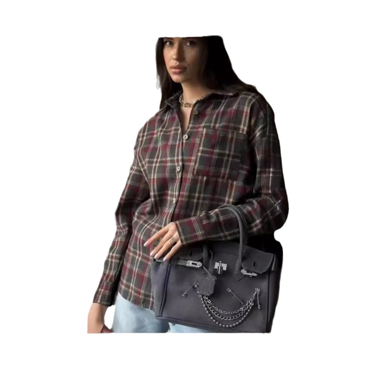 2025 Moda Baggy Ekose Kadın Bl - Street Fashion Baggy incelemesi ve fiyatı