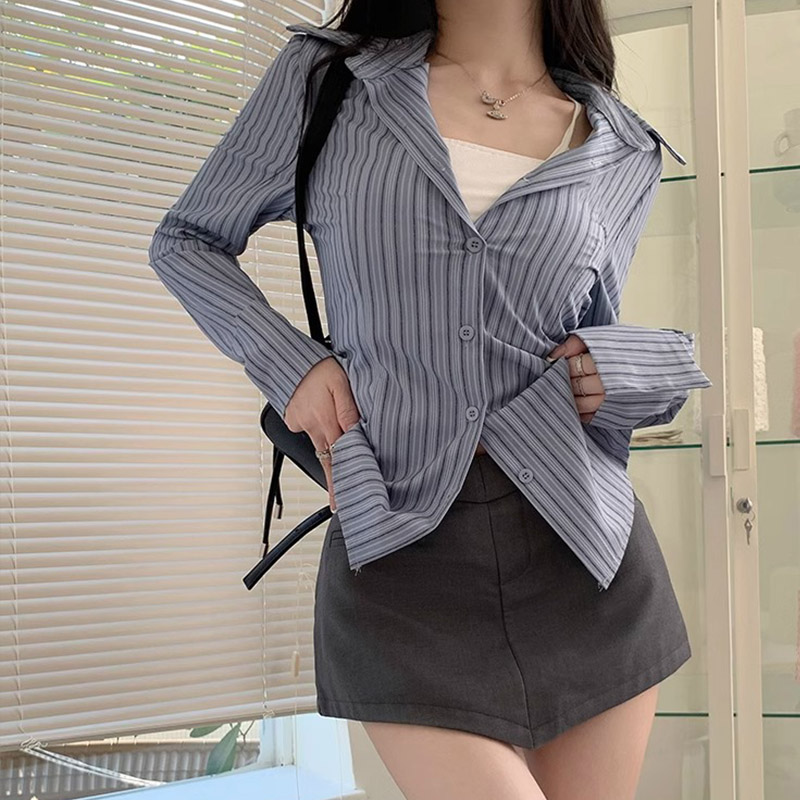 Y2k Çizgili Gömlek Kadın Uzun  - Street Fashion Korea incelemesi ve fiyatı