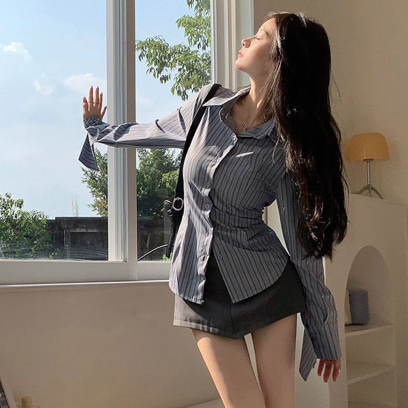 Y2k Çizgili Gömlek Kadın Uzun  - Street Fashion Korea incelemesi ve fiyatı