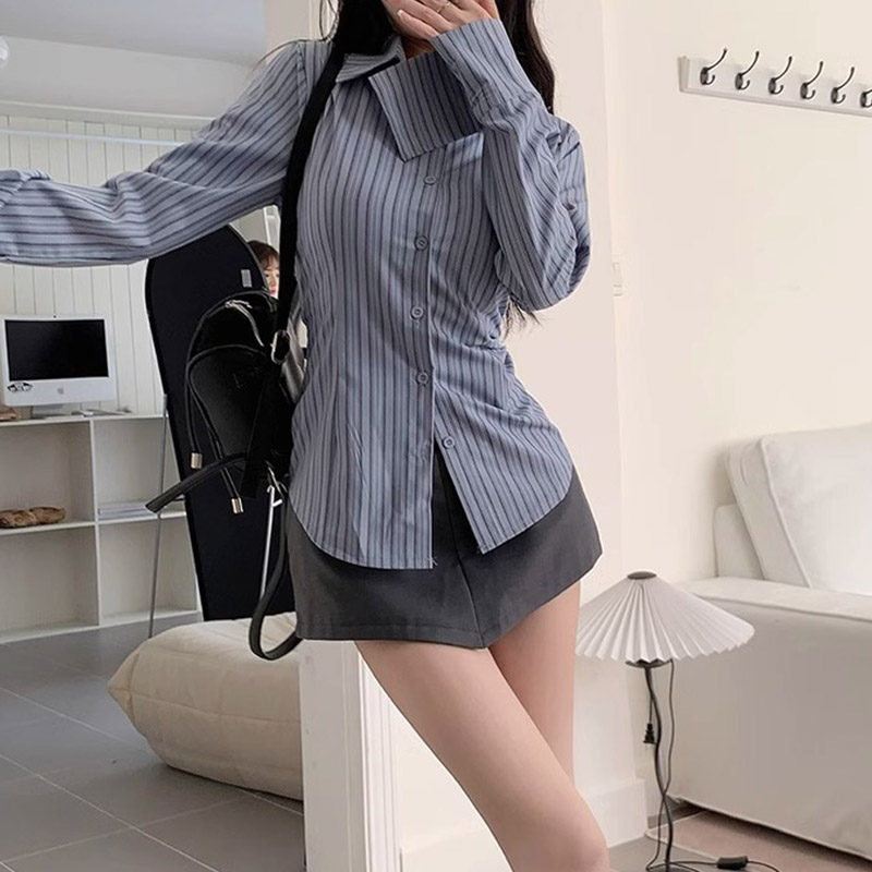 Y2k Çizgili Gömlek Kadın Uzun  - Street Fashion Korea incelemesi ve fiyatı