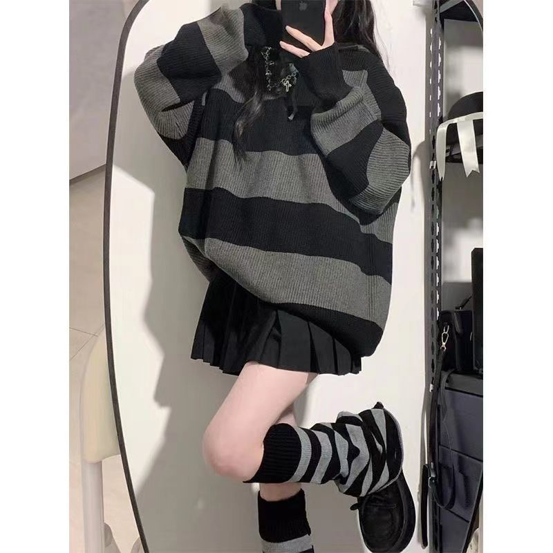 Streetwear çizgili kazak kadın - Street Fashion Korea incelemesi ve fiyatı
