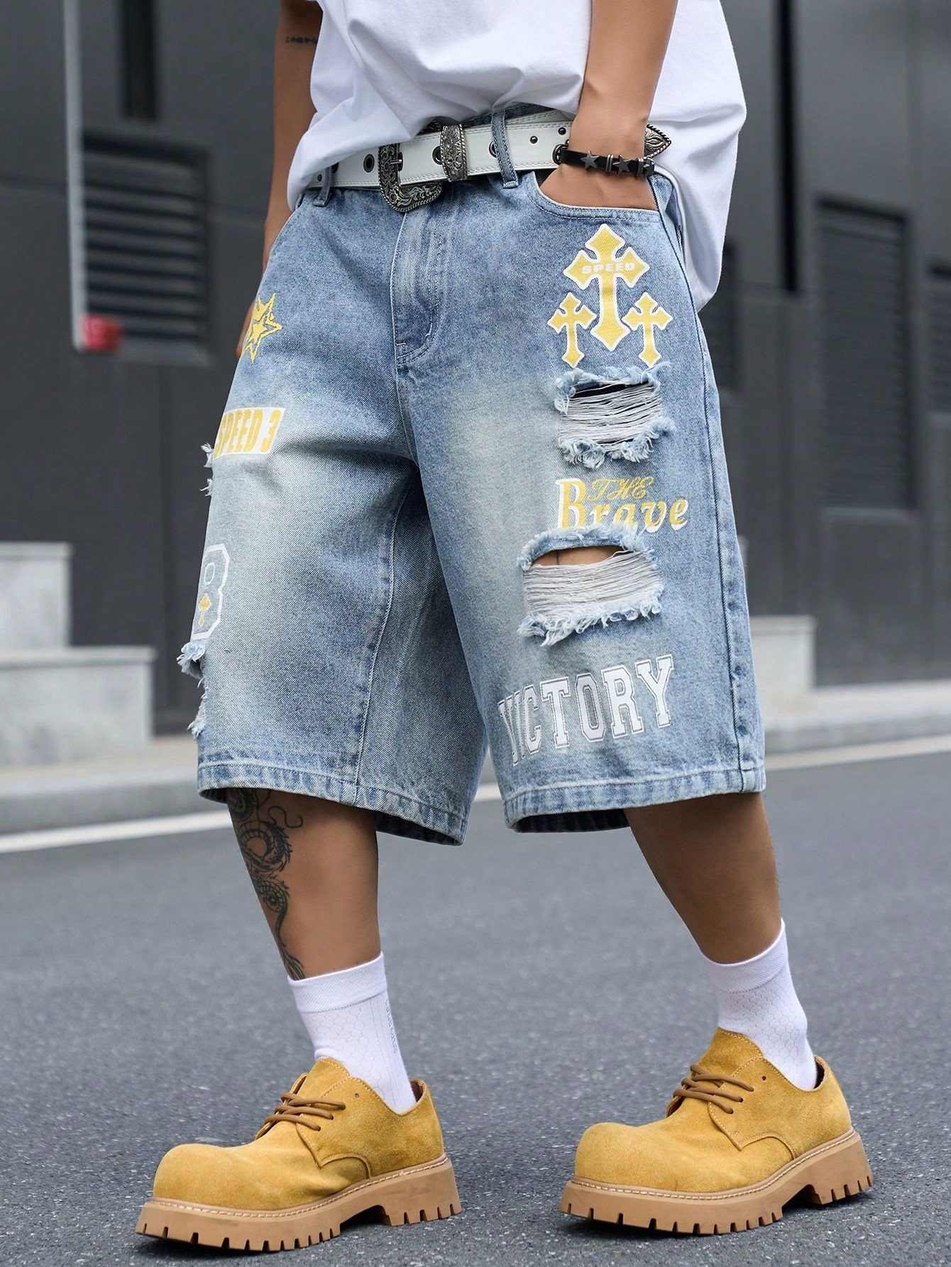 Erkek Bol Kesim Denim Bermuda  - Street Fashion Hip Hop incelemesi ve fiyatı